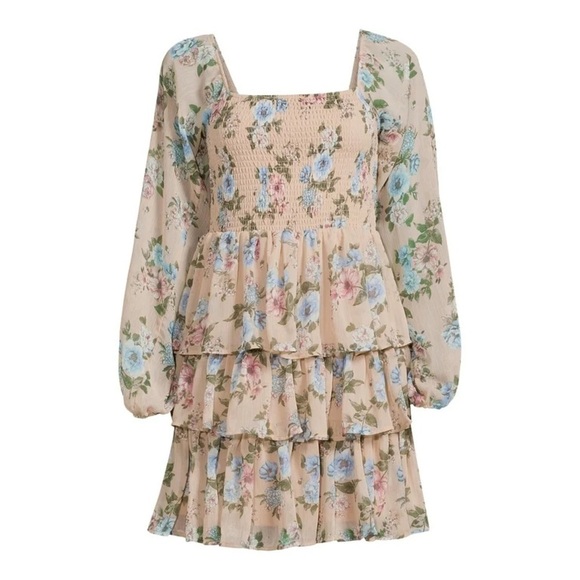 Madden NYC Floral Milkmaid Coquette Ruffle Smocked  Dress XS #3 - Picture 1 of 10